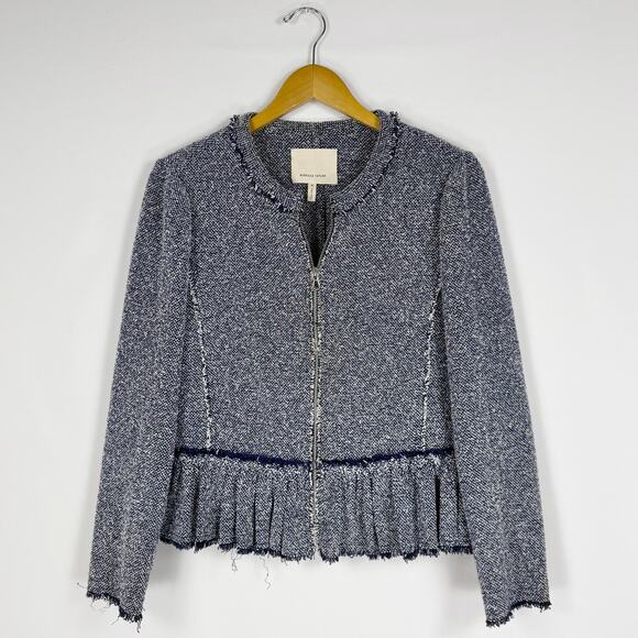 Rebecca Taylor Womens Textured Tweed Peplum Jacket Size 10 Navy Blue - Picture 2 of 15